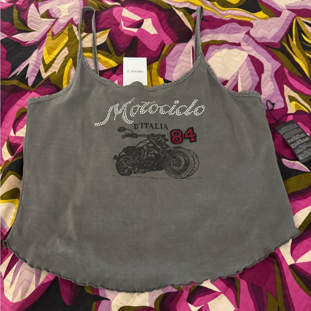 Forever 21 Gray Motorcycle Graphic Camisole